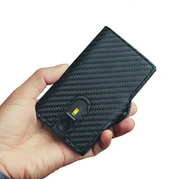  Модный кожаный бумажник из углеродного волокна, всплывающий алюминиевый держатель для карт, кошелек для карт с блокировкой RFID, кошелек для карт с блокировкой RFID