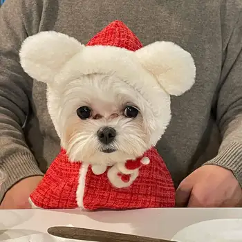  INS Рождественская плюшевая накидка с капюшоном и пушистыми ушками, согревающая для мальтийской собаки мелких пород, для празднования Нового года, Одежда и Аксессуары для домашних животных
