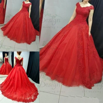  Романтические пышные платья, бальное платье из красного тюля с V-образным вырезом, кружевные аппликации, цветы, украшенные бисером, Vestido De 15 Anos Sweet