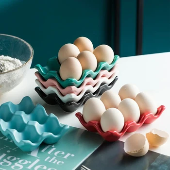  Креативный керамический лоток для хранения яиц, однотонный, с шестью сетками, для яиц, бытовая прямоугольная керамическая подставка для яиц, посуда, кухонные принадлежности