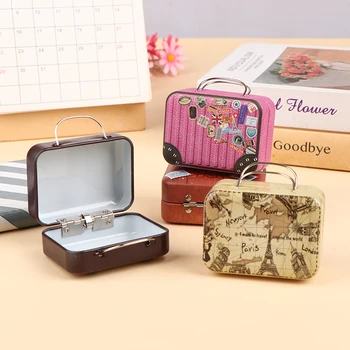  Жестяная мини-коробка для хранения в стиле Ретро, Прямоугольный чемодан из жести, Органайзер для конфет и закусок, Контейнеры для хранения