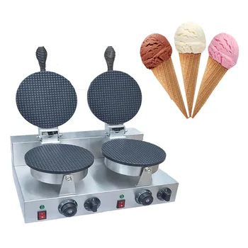  Коммерческая машина для приготовления рожков мороженого с двойной головкой из нержавеющей стали, электрическая печь для выпечки вафельных рожков, хрустящий яичный рулет для выпечки
