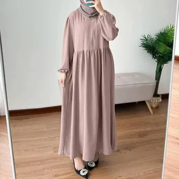  Мода 2023, однотонная женская мусульманская одежда с длинными рукавами, Осенний элегантный Дубайский турецкий сарафан, халат, простое тонкое платье для повседневной прогулки