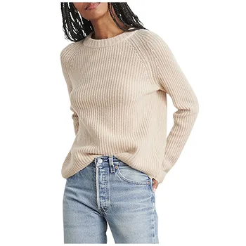  Женская одежда 2023, новые поступления, женская мода, повседневный однотонный осенне-зимний пуловер с длинным рукавом и круглым вырезом, свитер, топ