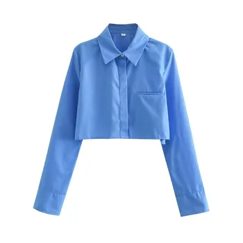  Короткие блузки на однотонных пуговицах для женщин, мода 2023, Женские элегантные офисные рубашки для леди, свободный однобортный топ с длинным рукавом