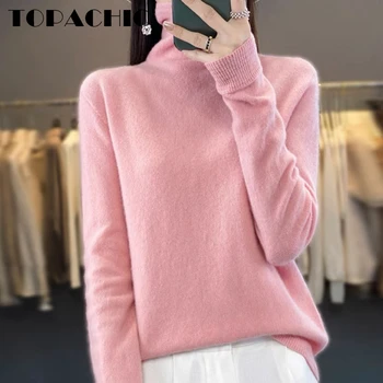  1.8 Женский свитер TOPACHIC из высококачественного кашемира и тонкого трикотажа, бесшовный пуловер с длинным рукавом и горловиной, сохраняющий тепло.