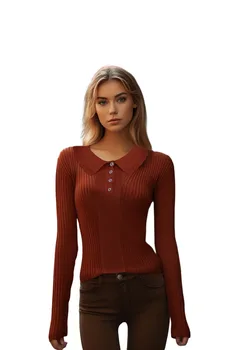 Модный женский однотонный тонкий свитер с длинным рукавом
