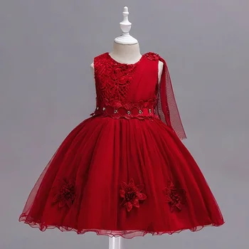  Красные платья для девочек, детская одежда, детские костюмы, бальные платья для выпускного вечера, элегантная вечеринка принцессы Джунины, День рождения для детей от 2 до 8 лет