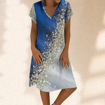  Модное женское элегантное платье, летнее платье с принтом в виде блестящих волн, женское повседневное платье 2023, женская одежда