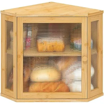  хлебница viewcare для кухонной стойки, угловая хлебница, большая корзина для хранения хлеба из бамбукового дерева с акриловой волнистой дверцей