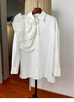  Осенняя Фирменная новинка, Дизайнерская женская высококачественная рубашка с длинными рукавами в цветочек, Топы B084