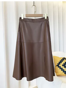  Совершенно новая осенне-зимняя модная женская юбка из высококачественной натуральной кожи с высокой посадкой B115