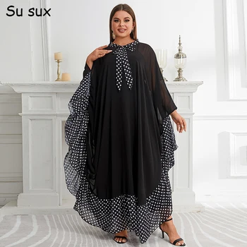  Шифоновые Мусульманские Платья Для Женщин 2024 Dubai Abayas Caftan Marocain Femme Robe Плюс Размер Воротника-бабочки Femme Musulmane Party
