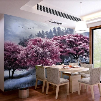  бейбехан Пользовательские обои 3d красивый розовый лес дерево лось пейзаж ТВ фон стена гостиная столовая фреска фотообои