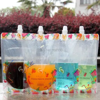  500шт. Красивая цветочная пластиковая упаковка для напитков с носиком, сумка для напитков, сок, молоко, кофе, 380 мл
