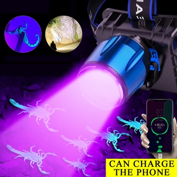  C2 Перезаряжаемая Светодиодная Фара Высокая Мощная 2 В 1 УФ-Лампа Налобный фонарь USB УФ Фиолетовый edc Головной Фонарик Для Кемпинга