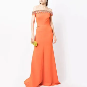  Оранжевые вечерние платья для женщин с открытыми плечами, роскошные вечерние платья, Длинное элегантное платье для выпускного вечера в стиле русалки/трубы 2024