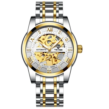  T9005A TEVISE, полностью автоматические часы, популярные мужские модные часы со стальным ремешком, выдолбленные водонепроницаемые светящиеся часы