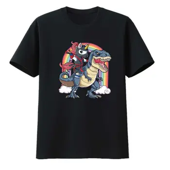  Ниндзя Единорог верхом на динозавре, хлопковые футболки, Мультяшная мода, стиль динозавра, Новинка, мужская одежда, футболка с аниме, футболка для отдыха