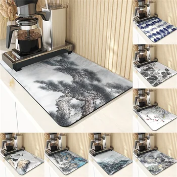  Подставки в китайском стиле для кофейных чашек, Кухонный коврик из диатомовой Земли, украшения и аксессуары с пейзажным рисунком, настольные подставки