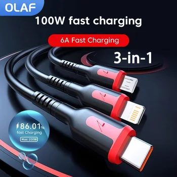  Многофункциональный пружинный удлинитель OLAF 100W 3 в 1 6A для сверхбыстрой зарядки для Iphone Android Универсальный автомобильный зарядный кабель