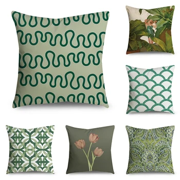  Зеленый узор, геометрический чехол для подушки, наволочка, диванные подушки, декоративный полиэстер, домашний декор, наволочки 45 см *45 см