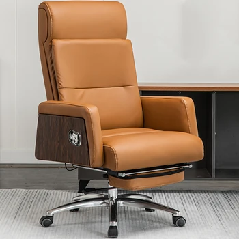  Кожаное офисное кресло Nordic Recliner, кресло для отдыха на колесиках в игровой спальне, Рабочее Парикмахерское кресло Silla De Oficina, Канцелярские принадлежности