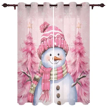  Рождественский снеговик, розовая елка, шторы на окна для гостиной, роскошные шторы для спальни, шторы для декора кухни, шторы для кофе
