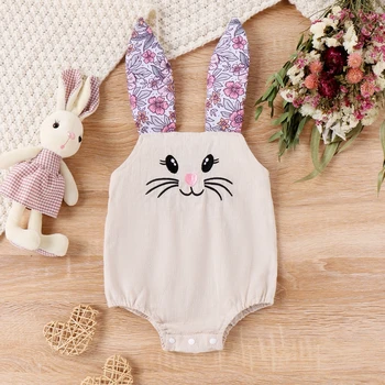  Первый Пасхальный наряд для девочки, комбинезон с кроликом для новорожденных, комбинезон без рукавов с пузырьками на бретельках, комбинезон, одежда для младенцев