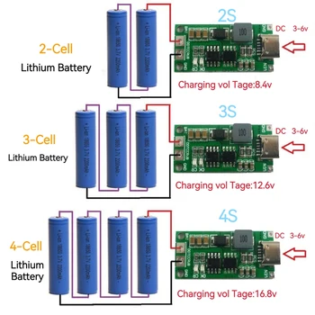  Многоэлементное 2S 3S 4S Type-C До 8,4 V 12,6 V 16,8 V Повышающее LiPo-Полимерное Литий-Ионное Зарядное устройство 7,4 V 11,1 V 14,8 V 18650 Литиевая Батарея
