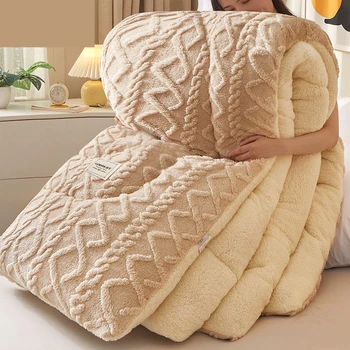  Мягкое одеяло, имитирующее шерстяное Утолщенное одеяло, Теплое одеяло с двойным утолщением, одеяло из кораллового флиса, Зимняя кровать, Одеяло-кровать