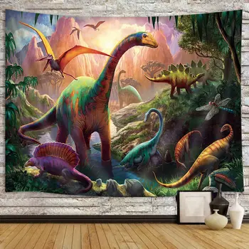  Гобелен с динозаврами, висящий на стене, дикое древнее хищное животное юрского периода Велоцираптор Трицератопс, динозавр из джунглей, Тематический декор вечеринки