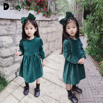  Новое бархатное платье с длинными рукавами для маленьких девочек, весенне-осенние детские платья для девочек от 3 до 10 лет, элегантные платья принцессы с оборками