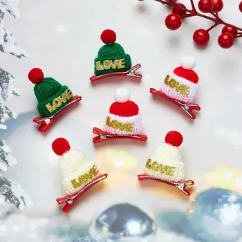  1 пара рождественских заколок для волос в виде шапочки для девочек, детская вязаная мини-шапочка, Милые красные заколки для волос, Рождественские аксессуары для волос, Подарки