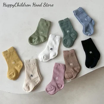  1 Пара Детских Носков Корейской Простоты, Однотонный Короткий Носок с Буквой R для Маленьких Мальчиков И Девочек, Весенне-Летний Хлопковый Носок для Детей