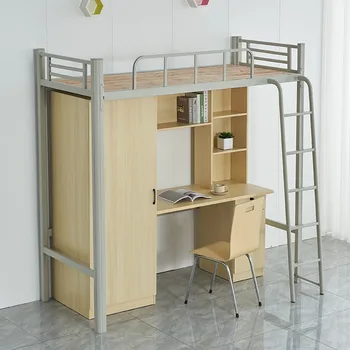  Прикроватный столик комбинированный железный шкаф для одежды в студенческом общежитии колледжа Письменный стол встроенная кровать Высота кровати в общежитии для персонала