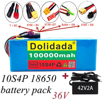  Литиевая батарея 10S4P 36V 100Ah большой емкости подходит для велосипедов и электромобилей с BMS и зарядным устройством настраиваемой розетки