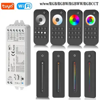  WT5 Tuya 5 в 1 Wifi Светодиодный Контроллер Диммер DC12V 24V RF 4-Зонный Сенсорный Пульт Дистанционного Управления Alexa Для Затемнения RGBW RGB CCT Светодиодной Ленты 