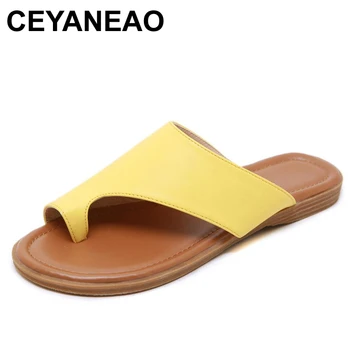  Летние сандалии из натуральной кожи CEYANEAO, летняя женская обувь, тапочки, сандалии для коррекции стопы, удобная повседневная обувь на плоской подошве