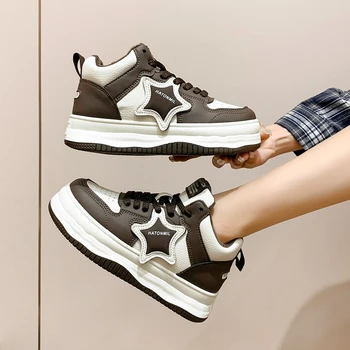  Кроссовки на платформе, женская спортивная обувь, повседневная винтажная массивная вулканизированная корейская обувь Kawaii, осенние теннисные женские туфли на плоской подошве