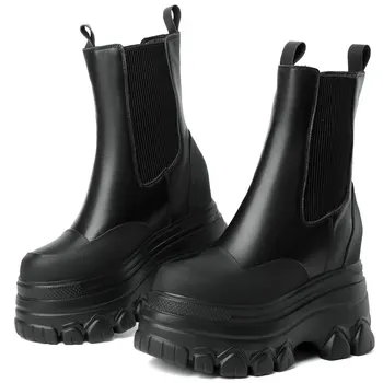  Зимние туфли-лодочки, женские зимние ботинки из натуральной кожи на очень высоком каблуке, женские модные кроссовки на платформе с круглым носком, повседневная обувь