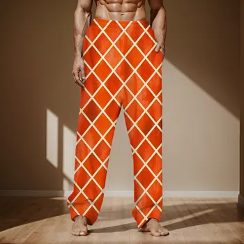  Мужские повседневные брюки Пижама С завязками И карманами Удобный мужской костюм с высокой талией и набивным рисунком Весна 2024