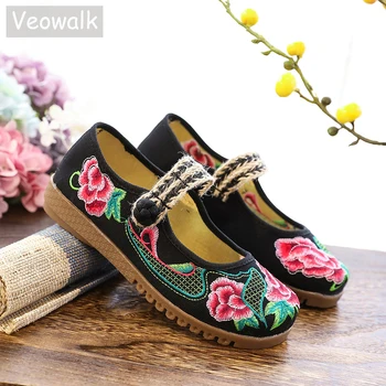 Veowalk/ Весенние Таиландские балетки ручной работы Old Peking, женская Повседневная хлопчатобумажная обувь с цветочной вышивкой, Дышащая обувь Asakuchi