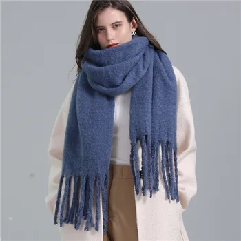  10 цветов, однотонный женский толстый шарф из искусственного кашемира 220*50 см, зимняя теплая длинная шаль из пашмины, шарф с кисточками