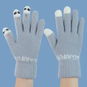 Перчатки с сенсорным экраном Зимние перчатки из прочного трикотажа С забавным мультяшным лицом, цвет сенсорного экрана Соответствует цвету пальцев, противоскользящие унисекс