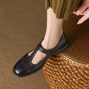  Одиночная обувь Heihaian 2023, обувь для пригородных поездок в стиле ретро с круглым носком, женская обувь на толстом каблуке с застежкой-тройником и мелким горлышком для женщин