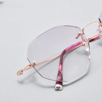  Хрустальные дизайнерские очки, Женские очки без оправы, Градиентные розовые линзы, женские солнцезащитные очки от близорукости По рецепту врача