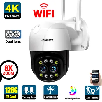  4K Двухобъективная Беспроводная PTZ IP-Камера Наружного Автоматического Отслеживания CCTV Wifi Камера Безопасности 2-Полосное Аудио 8-Мегапиксельная Камера Видеонаблюдения ICSEE