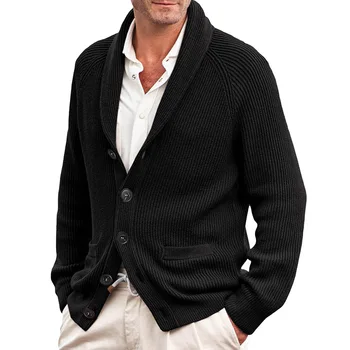  Мужской свитер, кардиган, вязаная куртка с лацканами и длинными рукавами, осенне-зимнее модное мужское пальто 2023 года.