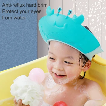  Новая шапочка для душа в форме краба для защиты от душа и купания, симпатичная Регулируемая водонепроницаемая шапочка с козырьком для детей, детей